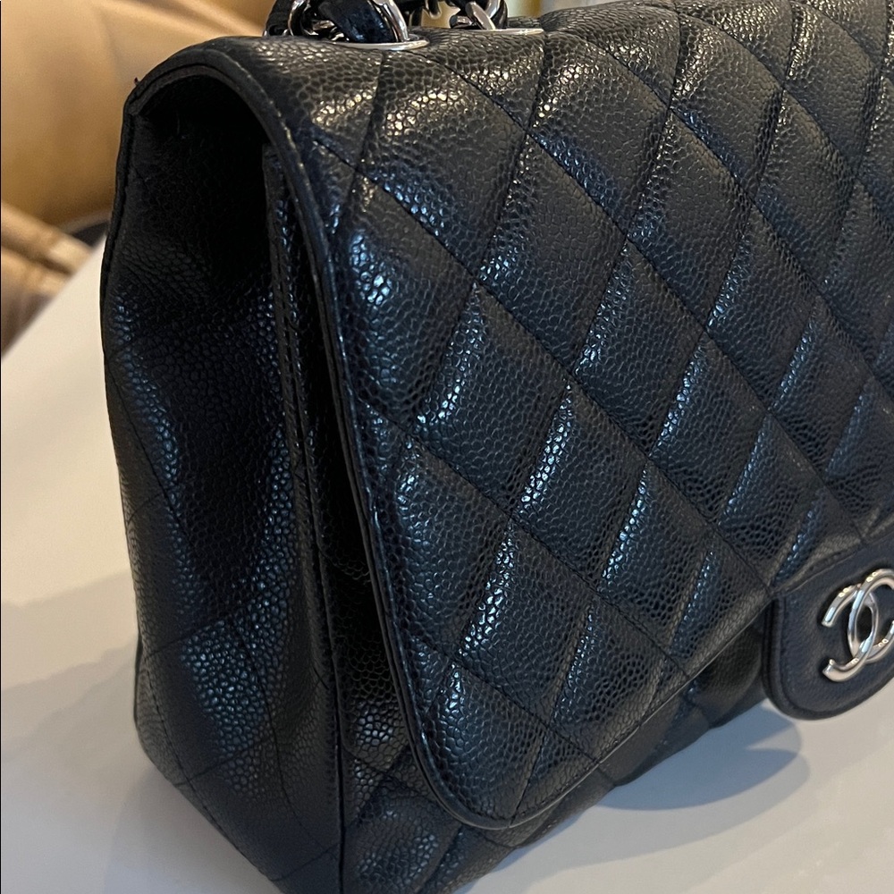 CHANEL Jumbo Caviar Black Quilted Leather Shoulder Bag with Silver Hardware - Picture 6 of 12